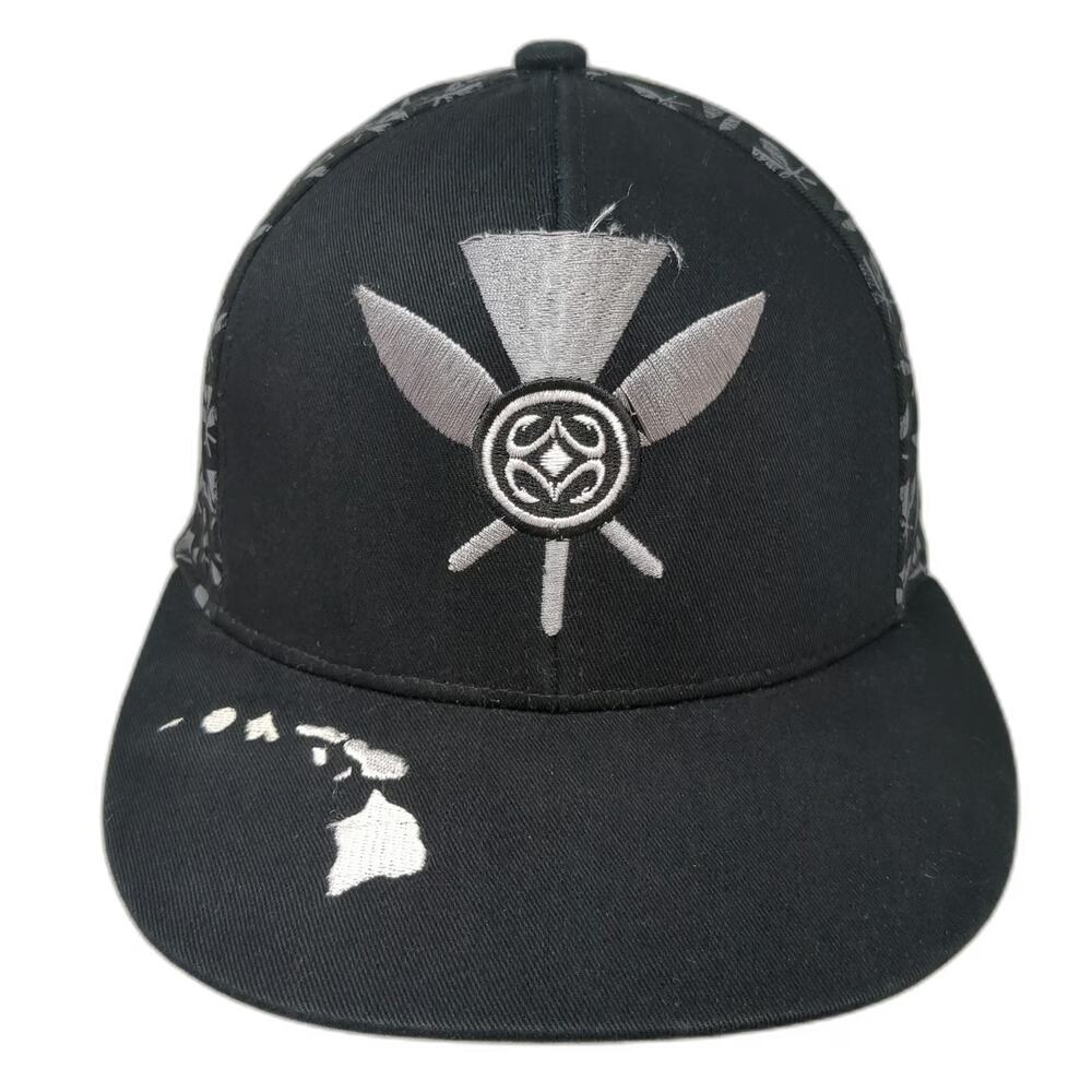 Maui Built Snapback Black One Size Hat Hawaiian Islands Tribal Print Flat Brim